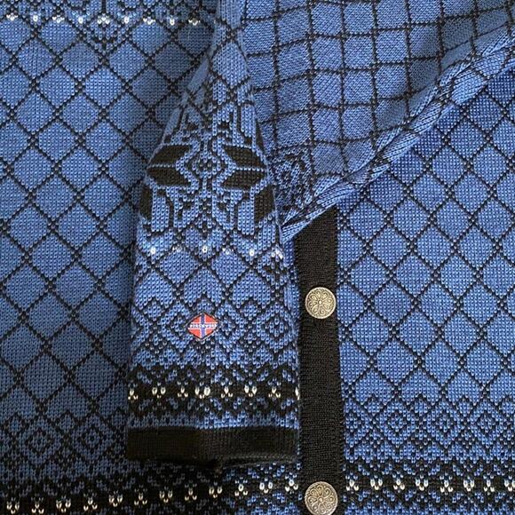 Norskwear Nordic 100% Wool Button Cardigan Blue Black Size Large - Picture 7 of 8